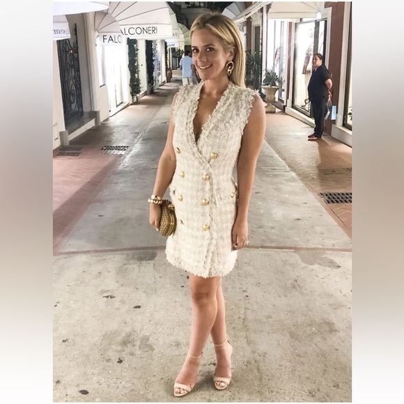 Balmain Tweed Sleeveless Double Breasted Mini Dress - Picture 2 of 8